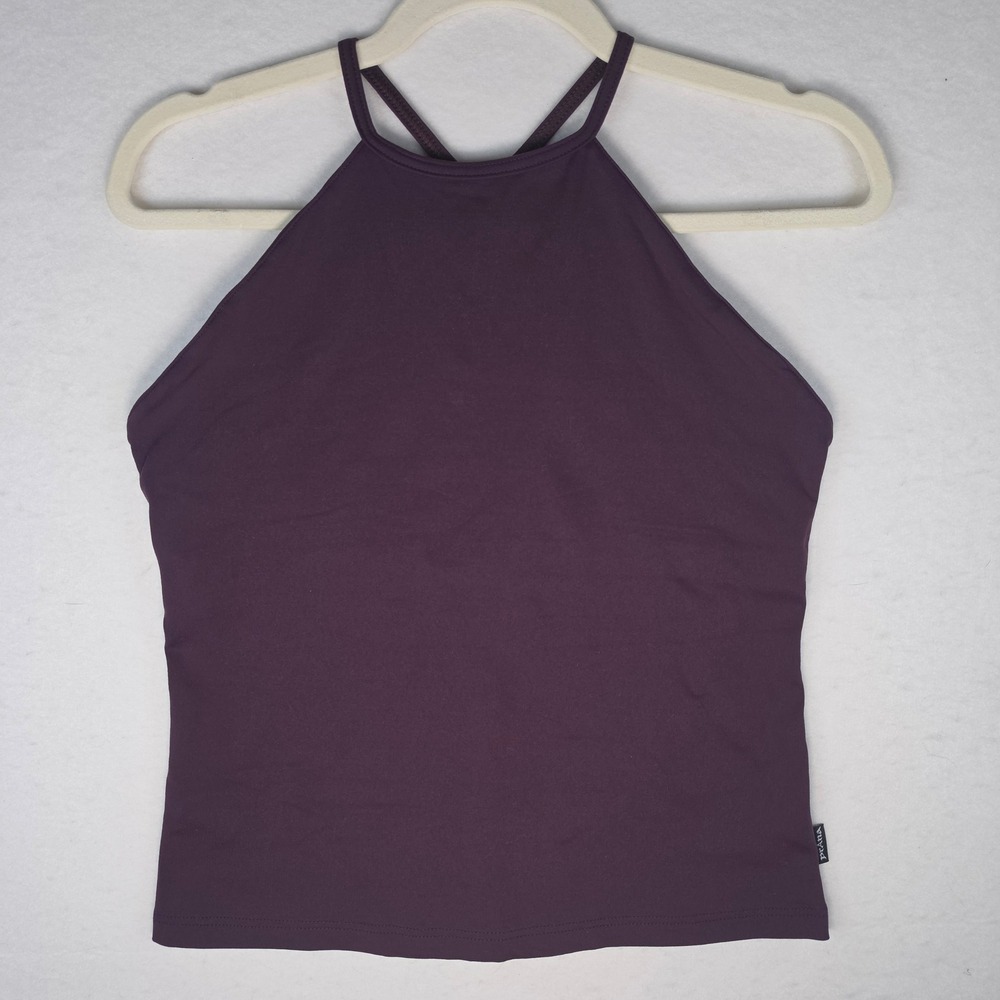 prAna Breathe Halter Tank Top Dark Purple Built-In Shelf Bra Large